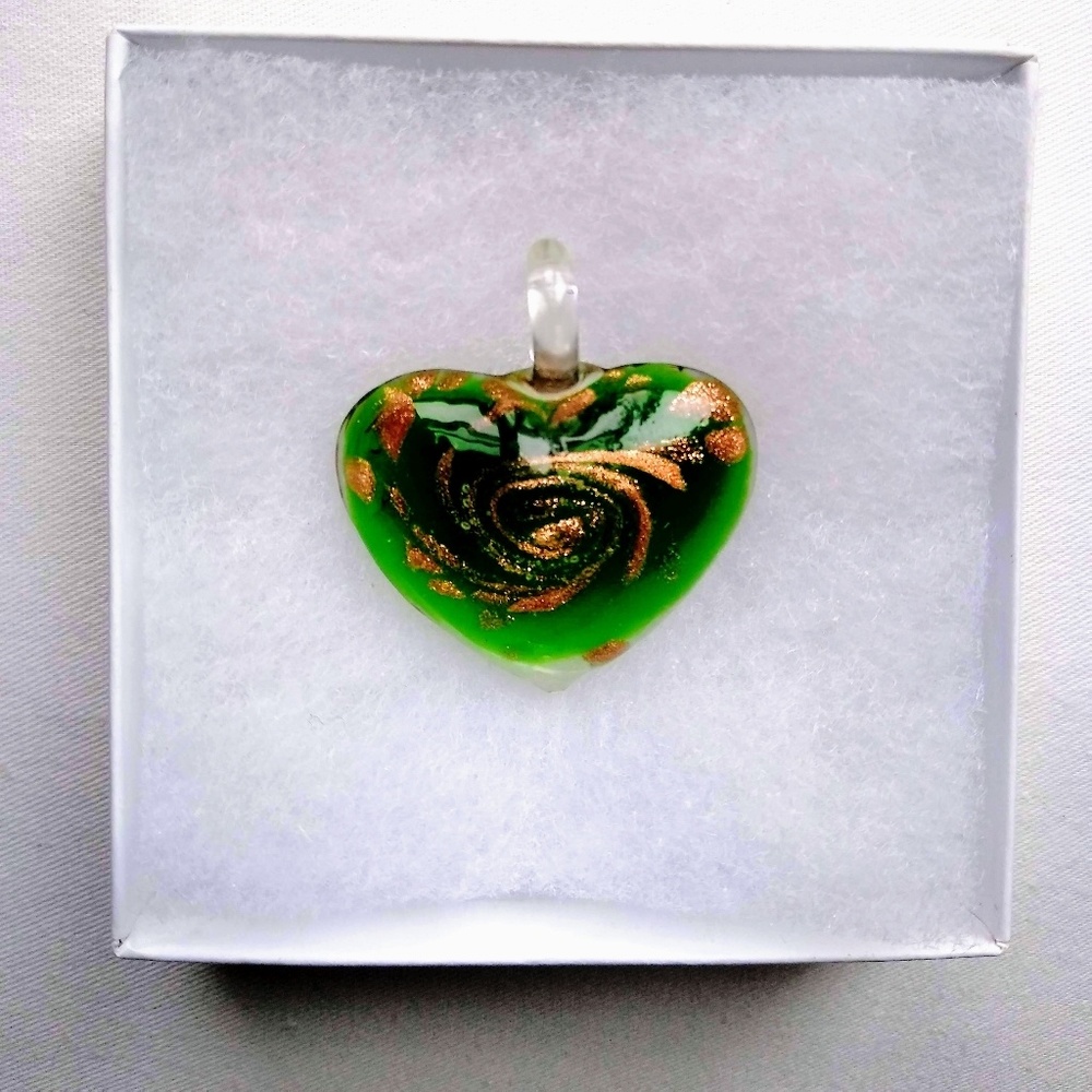 Artsy Boho  - Green Murano Glass Heart Pendant